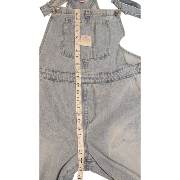 Juicy Couture Denim Overalls 1X Light Wash Wide Leg Y2K‎ Jumpsuit Romper - Picture 9 of 11